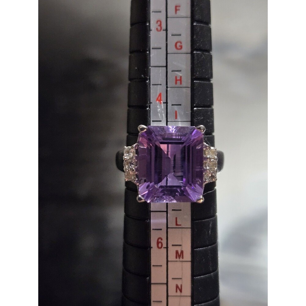 5.94 CTW Amethyst Ring, Large Emerald Cut Purple Gemstone Sterling Silver Size 5 - Picture 13 of 16